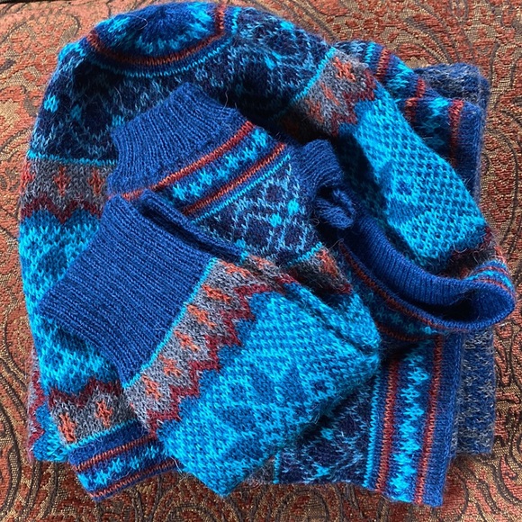 Novica Alpaca Set hat scarf wrist warmer gorgeous turquoise blues snowflake NEW - Picture 9 of 9